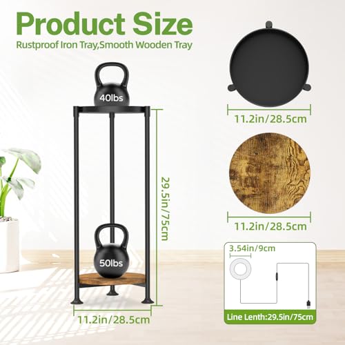 iDavosic.ly 2 Tier Plant Stand Indoor with Grow Light, 30 Inch Tall Vertical Corner Metal Flower Heavy Duty Pot Holder Shelf, Modern Black & Rustic Brown - Round - color: Black with Light, size: 2 Tiers
