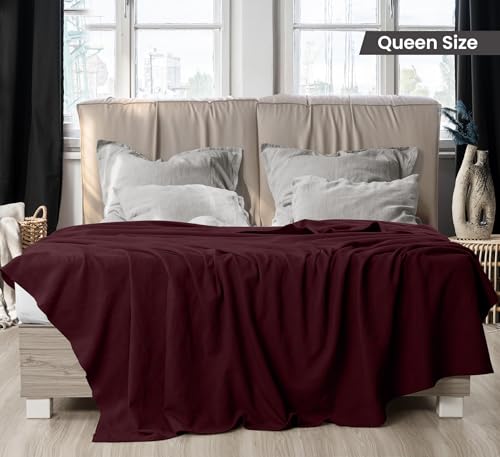 Utopia Bedding 100% Cotton Thermal Blanket Burgundy Queen Size Soft, Lightweight, Breathable, Cozy Spring and Summer Blankets for Bed, Home Room Decor Gifts for Women and Men (90x90 Inches) - color: Burgundy, size: Queen