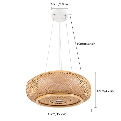 Hand-Woven Bamboo Pendant Light, Lantern Lamp Rattan Single Light Weaving Natural Wooden Ceiling Hanging Fixture with Adjustable Cord for Kitchen Dining Room Restaurant Farmhouse - color: Dome,Style 8,15.75inch