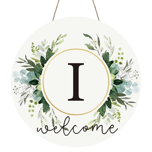 Monogram Letter I Wreaths for Front Door Wreath Wooden Welcome Sign for Front Door Decor Floral Family Last Name Initial House Warming Spring Summer Porch Rustic Wall Home Kitchen Boho Decorations - color: Letter I