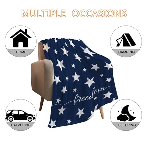 YeeJu Patriotic Throw Blanket 4th of July Memorial Day Fourth of July Throw Blanket for Couch Bed Soft Fuzzy Fleece Blankets Stars and Stripes White Blue Independence Veteran Day Blanket 50x60 - color: Flag-05, size: 50"x60"