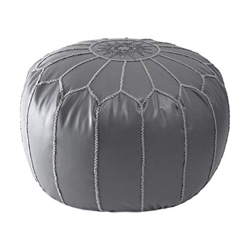 nuLOOM Classic Moroccan Faux Leather Filled Ottoman Pouf - color: Grey