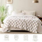Checkered Throw Blanket, Taupe Soft Cozy Fluffy Knitted Throw Blankets for Couch, Sofa, Bed, Chair, Warm Fuzzy Travel Picnic Lightweight Plaid Blanket, 60x80 inches - color: Taupe, size: 60×80 Inch