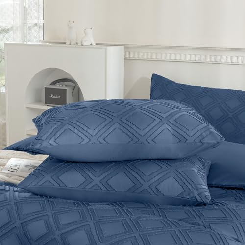 JELLYMONI Pillowcases Standard Size Blue 2 Pack Boho Plaid Bed Pillow Covers 20x26in Polyester Envelope Pillow Shams Tufted Bohemian Textured (Pillows are not Included) - color: 05 - Blue - Grid, size: 26" x 20" (Pack of 2)