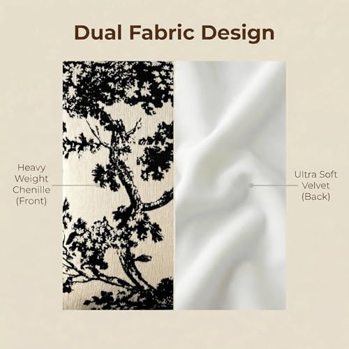 Mantle & Mason Floral 20x20 Throw Pillow Covers Set of 2, French Vintage Woven Jacquard Decorative Accent Pillow Cases for Couch, 430GSM Thick Chenille & Luxury Velvet, Black - color: Tree Pattern Black, size: 20" x 20" (Pack of 2)