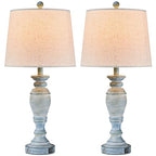 Blue Lamps Set of 2, 27.7" Table Lamps for Living Room with USB A+C Ports, Touch Lamp for Bedroom, 2 Bulbs Included - color: Teal-1