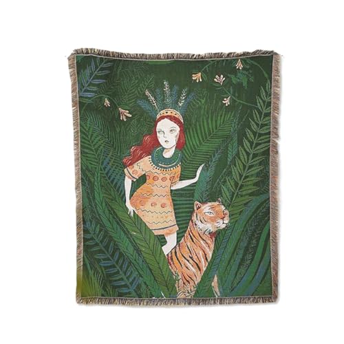 LumiSyne Double-Sided Cotton Woven Throw Blanket with Tassel Jungle Bohemian Style Tapestry Shawl Multi-Function Decorative Throws for Sofa Bed Armchair Camping Blanket Tablecloth Carpet 160x130cm - color: Searching for Traces Through the Jungle