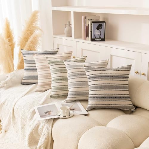 WACOMECO Pack of 2 Farmhouse Throw Pillow Covers, Textured Boho Cushion Covers for Couch Sofa Bed Home Decoration, 18x18 inch, Light Grey - color: Light Grey