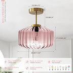 Modern Semi-Flush Mount Light Fixture Blush Pink Ceiling Lamp with Brushed Gold Base, Bedroom Light Fixture for Girls Bedroom, Nursery, Master Suite Hallway - color: Pink, 1-Light