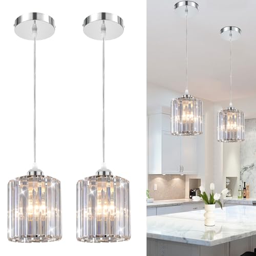 TISLYCO Crystal Pendant Lights - Kitchen Island Lighting, Mini Crystal Chandelier for Living Room, Dining Room, Hallway, Bar - 2 Pack - Silver - color: 7.8"x6.3"-2*Silver pendant light