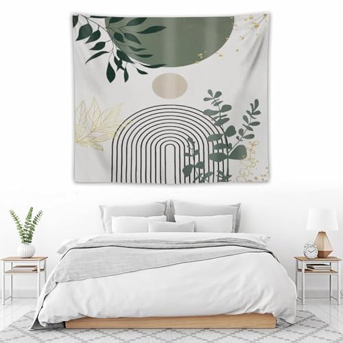Green Boho Mid Century Leaf Tapestry,Arch Sun Abstract Leaves Tropical Palm Modern Minimalist Geometric Wall Hanging Neutral Home Decor Art for Living Room Bedroom Dorm 40"x30" - color: Boho Leaf-5, size: W40xL30in