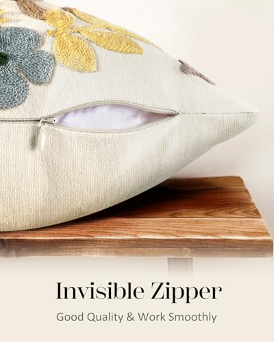 Embroidered Throw Pillow Cover - 18x18 Decorative Pillow Cover with Zipper Aesthetic Cute Design Boho Spring Summer Throw Pillowcase for Living Room Couch Sofa Bed, Butterfly Moon - color: Butterfly Moon, size: 18" x 18" (Pack of 1)