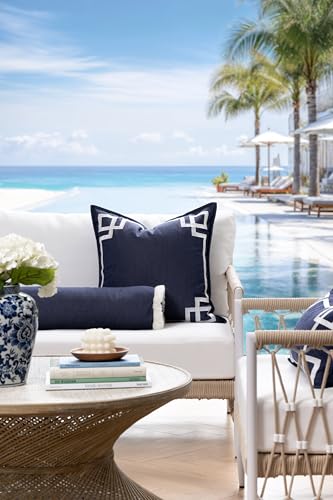 Hofdeco Premium Coastal Hampton Outdoor Performance Bolster Pillow Cover Only, 6"x20" Water Repellent, UV and Fade Resistant for Backyard, Couch, Poolside, Indigo Blue Woven Solid - color: Indigo Blue Solid 6"x20"
