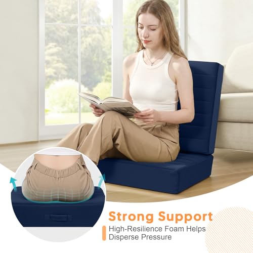 MeMoreCool Square Floor Pillows for Adults Kids, 2 Sets Large Meditation Cushion with 5" Thick Foam and Washable Tufted Cover, 24 Inch Navy Seat Floor Cushions for Sitting and Yoga - color: Navy Blue, size: 24 Inch