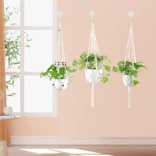 Macrame Plant Hanger Indoor Hanging Planter Basket with Wood Beads Decorative Flower Pot Holder No Tassels for Indoor Outdoor Boho Home Decor 35 Inch, Ivory (Pots Not Included) - style: Style4-2 Pack