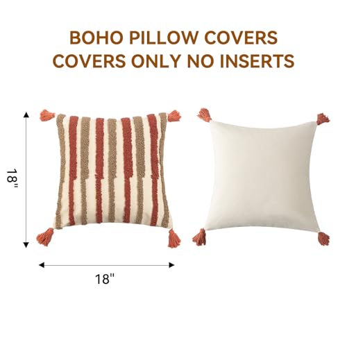Boho Pillow Covers 18x18 Set of 2 Geometric & Striped Pillow Covers-Hand-Tufted Textured Pillowcases-Farmhouse Linen Decorative Throw Pillows for Sofa, Couch, Bed, Chair, Living Room, Thin Line - color: Thick Line