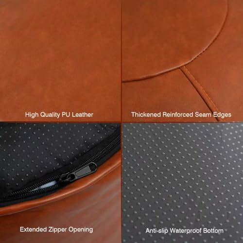 Unstuffed Ottoman Pouf Cover 20 X 15 Inch, Round Pu Leather Foot Stool, Floor Bean Bag(No Filler), Foot Rest with Storage for Living Room/Bedroom/Office, Orange - color: Orange