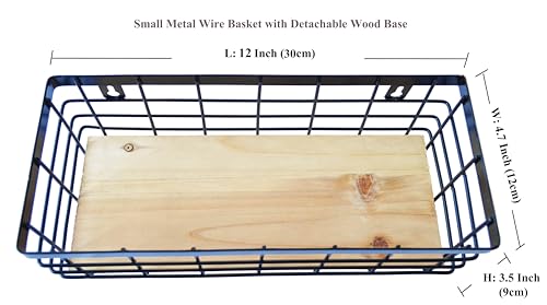 ShabbyDecor Small Metal Wire Basket Detachable Wood Base Storage Organizer Bathroom Counter Storage Organizer for Makeup, Perfume & Skincare，1 Pack in Black Color - color: Black, size: Small