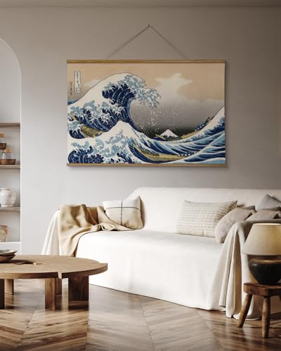 VIYYIEA Extra Large Size Canvas Wall Art, 36x54 The Great Wave off Kanagawa Scroll Hanging Japanese Print, Famous Artwork for Living Room, Bedroom, or Office - color: The Great Wave off Kanagawa
