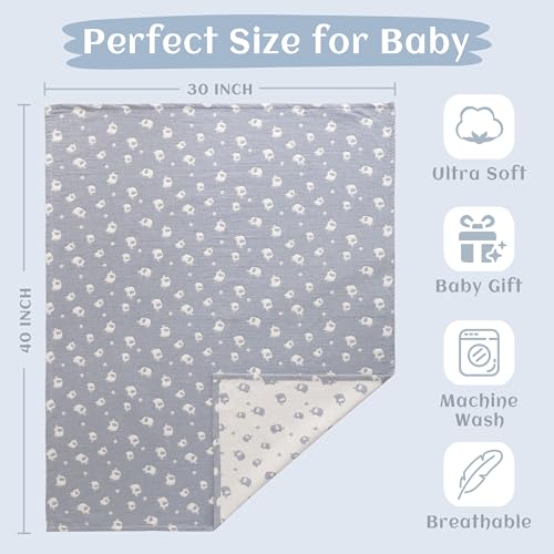 NTBAY 3 Layer Muslin Cotton Toddler Blanket, Jacquard Reversible Nursery Bed Blanket, Super Soft and Thermal for All Seasons, Decoration Gift, 30"x40", Blue Elephant - color: Blue Elephant, size: 30x40 Inch (Pack of 1)