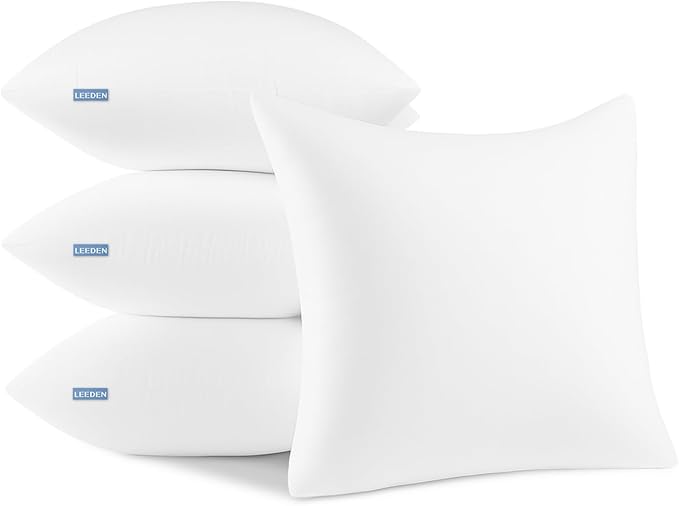 Leeden 20x20 Pillow Inserts Pack of 4, 20 Inch Throw Pillow Inserts, Soft Fluffy Decorative Square Throw Pillows for Couch, Sofa, Bed, and Home Decor White Pillows