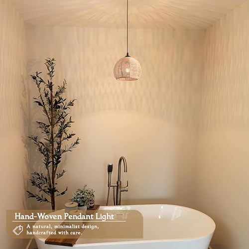 2 Pack Wicker Pendant Light Natural Woven Pendant Light Boho Chandelier Light Fixture Dome Rustic Farmhouse Pendant Lights Rattan Light Fixture for Kitchen Island Dining Room (Bulb Incl.) - color: 8.7" Natural 2-Pack