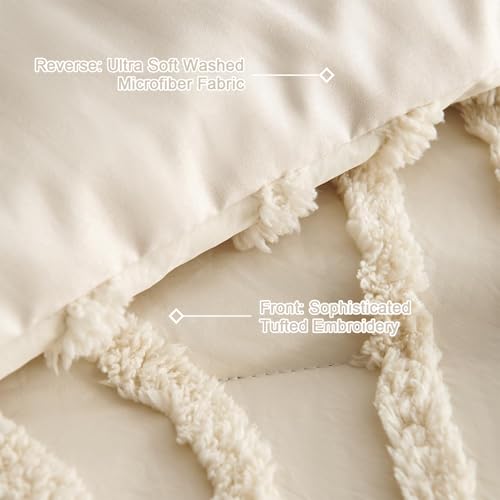 Boho Tufted Comforter Queen Size Beige Geometric Tufted Comforter Set Bohemian Arch Tufted Bed Set 3 Pieces Shabby Chic Embroidery Soft Jacquard Bedding for All Seasons with 2 Pillowshams - color: Geometry, size: Queen (90"x90")