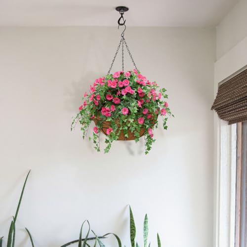 2 Pack 14 inch Metal Hanging Baskets for Plants Outdoor Metal Wire Hanging Basket Planter with Coco Fiber Liners Flower Pots for Home Porch Garden Patio, Diamond-Shaped - size: 14" x 2 Pack, style: Diamond
