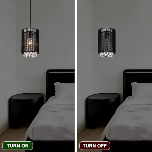 LaLuLa Mini Crystals Plug in Pendant Light,1-Light Hanging Lamps for Living Room Plug in,Bedrooms,Girls Room,Vanity,Playhouse,Closet - color: Black, size: 7"