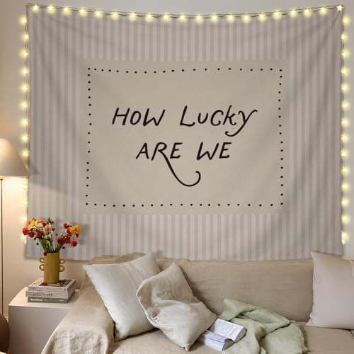 SkyCozy Inspirational Wall Tapestry, Motivational Office Decor, How Lucky Are We Motivational Retro Neutral Striped Tapestry for Home Bedroom Living Room Dorm Office Wall Decor, 50x60 Inch - color: 04-How Lucky Are We Tapestry