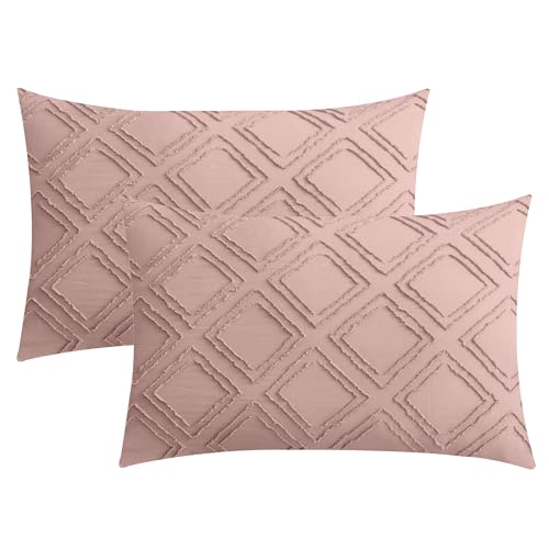 JELLYMONI Pillowcases King Size Smokey Pink 2 Pack Boho Plaid Bed Pillow Covers 20x36in Polyester Envelope Pillow Shams Tufted Bohemian Textured (Pillows are not Included) - color: 06 - Smokey Pink - Grid, size: 36" x 20" (Pack of 2)