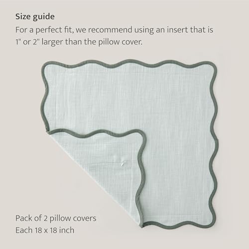 Double Stitch Scalloped Throw Pillow Covers - 100% Cotton Set of 2 Decorative Boho Pillow Covers 18 x 18, Made in India, Square Cushion Case, Modern Home Decor for Couch Sofa Living Room, Aqua Mint - color: Aqua Mint, size: 18" x 18" (Pack of 2)
