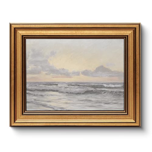 HUARCEY Gold Framed Vintage Wall Art for Living Room, Landscape Painting Prints Shelf Decor for Kitchen, Aesthetic Coastal Bedroom Wall Art, Christmas Gifts for Friends or Family ( Sea or Sky - 8"x10" ) - color: Sea or Sky, size: 10"L x 8"W