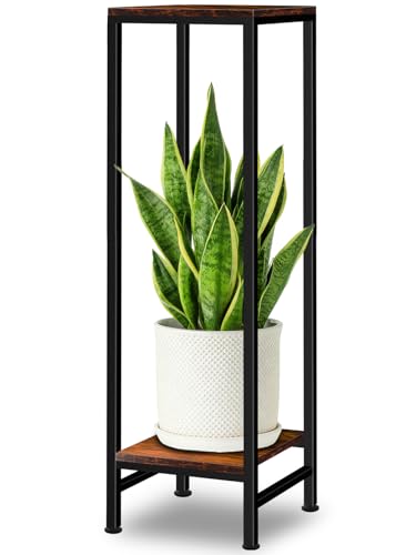 LUBORN 41" Tall Plant Stand Indoor, 2 Tier Plant stands for Indoor Outdoor Plants, Heavy Duty Flower Stand Metal Pedestal Stand Modern Display Rack for Living Room, Brown - color: brown, size: 41''