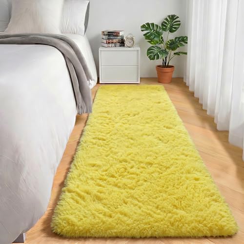 ONASAR Yellow Runner Rugs for Bedroom Living Room, Fluffy 2x6 Bedside Hallway Area Rug, Ultra Soft Plush Furry Faux Fur Non Slip Floor Carpet for Nursery Kids Dorm Closet Home Decor Aesthetic - color: Yellow, size: 2' x 6' (Runner)