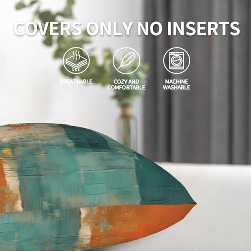 Abstract Teal Green and Orange Throw Pillow Covers 18x18 Set of 2 Messy Rust Painting Decorative Pillow Covers for Sofa Couch Bed Home Decor - color: Abstract, size: 18" x 18" (Pack of 1)