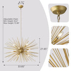 Modern 33.8in Gold Sputnik Chandeliers 12-Light Mid-Century Starburst Chandelier Light Fixture Solid Metal Satellite Large Chandelier for High Ceiling Dining Room Living Room Foyer E12 - color: Golden 33.85" 12-Light