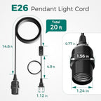 DiCUNO Hanging Lantern Extension Cord Cable, E26 Pendant Light Socket On Off Inline Cord Switch Control Lamp, Switch Close to Polarized Plug, 20 Feet (6M), Black, 1-Pack - style: 20ft - Black