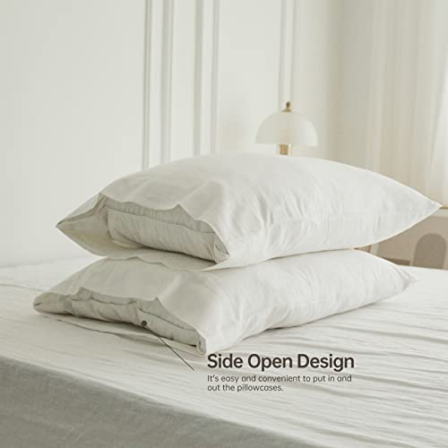 Simple&Opulence Linen Pillowcases 1 Pair Basic Style 55% Euro Linen 45% Cotton Blend Solid Color Flax Shams Set of 2, King Size 20"x40", White - color: White, size: 20"x40"