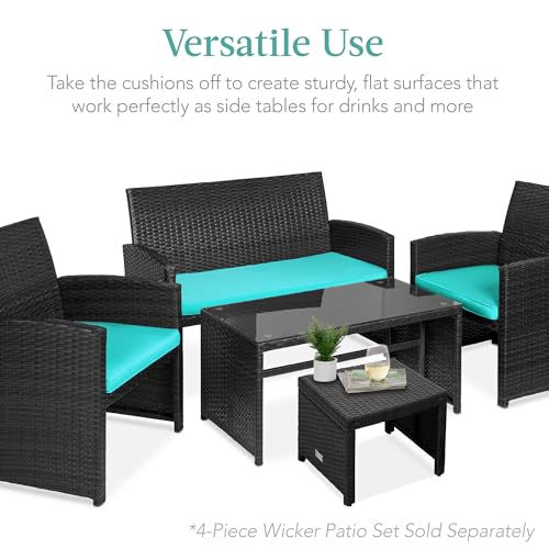 Best Choice Products Set of 2 Wicker Ottomans, Multipurpose Outdoor Furniture for Patio, Backyard, Additional Seating, Footrest, Side Table w/Removable Cushions, Steel Frame - Black/Teal - color: Black/Teal