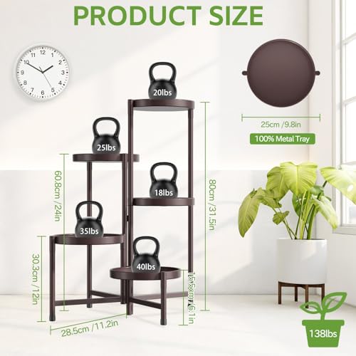 iDavosic.ly 5 Tier Large Plant Stand Indoor, 10 Inch Wide Tall Corner Metal Plant Stands Outdoor for Multiple Plants, Folding Tiered Flower Display Holder Rack Shelf, Violet Bronze - color: Violet Bronze, size: 5 Tiers