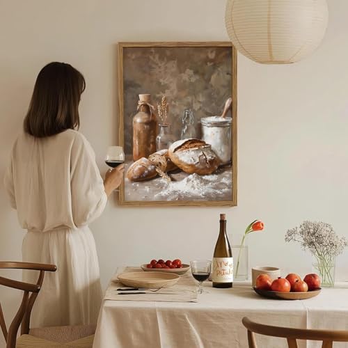 Framed Vintage Kitchen Wall Art, Rustic Bread and Flour Pictures Wall Decor Paintings, Farmhouse Food Poster Canvas Prints Country Home Decor for Dining Room Living Room Bakery 12x16 inch - color: Bread, size: 16"L x 12"W