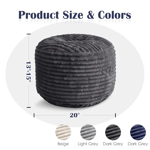 Round Ottoman,Corduroy Pouf Ottoman Foot Rest,Storage Footstool for Living Room,20x15 Soft Floor Poufs,Memory Foam Filling - Dark Grey, 20x15 in - color: Dark Grey, size: 20"D x 20"W x 15"H