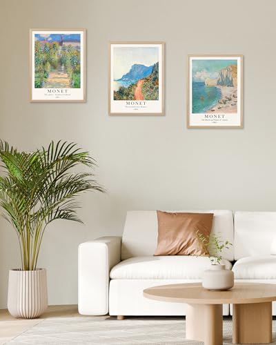 HesenDot Unframed Claude Monet Posters Set of 3, 12x16in Vintage Landscape Canvas Prints, Impressionism Paintings Wall Decoration for Living Room Bedroom Gallery Office Home, Unframed - color: Unframed Claude Monet, size: 16"L x 12"W