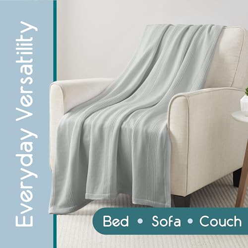 Vellux 100% Cotton Blanket, Twin, 66x90, Grey | Soft, Breathable Knit, Lightweight, All Season, Machine Washable, Oeko-Tex Certified, Hotel Quality - color: Grey, size: Twin