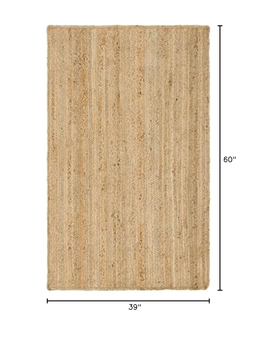 Rugs.com Hand Braided Jute Rug – 3' x 5' Natural Flatweave Rug Perfect for Entryways, Kitchens, Breakfast Nooks, Accent Pieces - size: 3'3" x 5' (Rectangular)