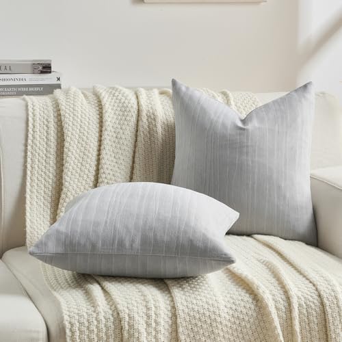 FUTEI Pack of 2 Chenille Decorative Throw Pillow Covers 26x26 Inch,Soft Crushed Striped Texture Euro Pillow Sham,Modern Home Decor for Couch Bed Living Room,Light Grey - color: Light Grey, size: 26" x 26" (Pack of 2)