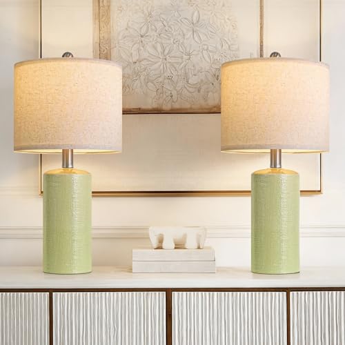 G-SAFAVA 20.5" Small Table Lamps for Living Room Lamp Set of 2 Ceramic Lamps for Bedroom Bedside Lamps Modern Boho Lamps for Night Stands Farmhouse Nightstand Lamp Side End Table Lamp, Light Green - color: Light Green