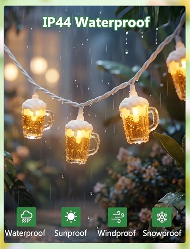 Outdoor Beer Mug String Lights Plug in, 8.5Ft 10 LED Tropical Beach Theme Beer String Lights for Cinco de Mayo Party Decorations, Hanging Tropical Party Lights Waterproof for Backyard Garden Bar Patio - color: Beer Mug Lights