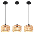 Woven Pendant Light Boho Chandelier, Rattan Pendant Lights Kitchen Island, Farmhouse Pendant Lighting with Hand Woven Wicker Shade, Boho Chandelier Light Fixtures Ceiling Hanging Light - color: Hexagon 3 Packs